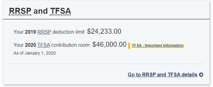 税局官网CRA查询TFSA和RRSP额度